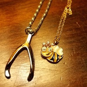 Bee Necklace & Wishbone Necklace combo of metal necklaces
